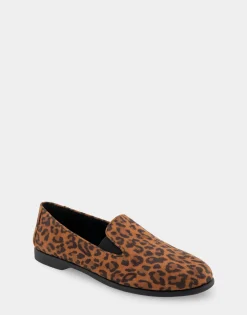 Comfortable Women's Slip On Double Gore Loafer in Leopard Faux Suede Faux Suede