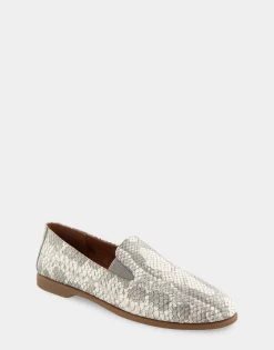 Comfortable Women's Slip On Double Gore Loafer in Roccia Snake Print Embossed Leather Leather