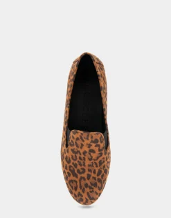 Comfortable Women's Slip On Double Gore Loafer in Leopard Faux Suede Faux Suede