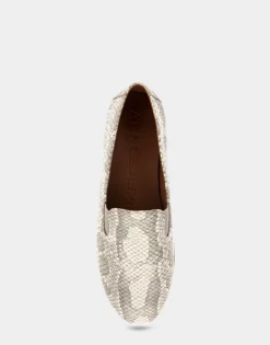 Comfortable Women's Slip On Double Gore Loafer in Roccia Snake Print Embossed Leather Leather
