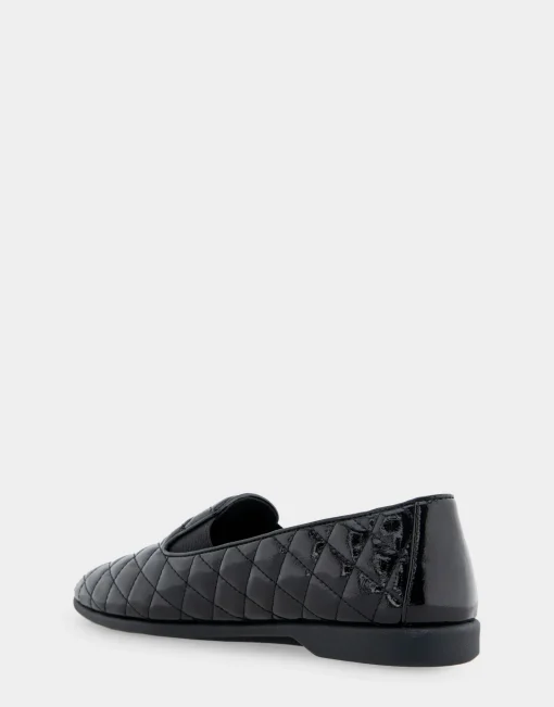 Comfortable Women's Slip On Double Gore Loafer in Black Quilted Patent Faux Leather Faux Leather