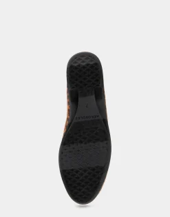Comfortable Women's Slip On Double Gore Loafer in Leopard Faux Suede Faux Suede
