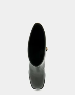 Comfortable Women's Square Toe Slip On Block Heel Mid Calf Bootie in Fir Green Leather Leather
