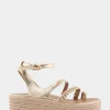 Comfortable Women's Strappy Flatform Sandal in Soft Gold Patent Faux Leather