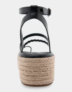 Comfortable Women's Strappy Flatform Sandal in Black Leather