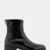 Comfortable Women's Stretch Equestrian Bootie in Black Stretch Crinkled Patent Faux Leather