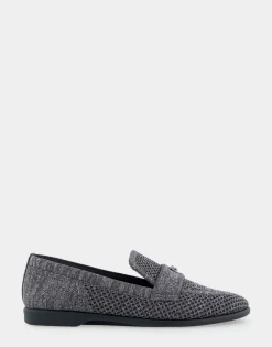 Comfortable Women's Stretch Knit Loafer in Gunmetal Knit Stretch Fly Knit Fabric