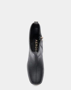Comfortable Women's Stretch Equestrian Bootie in Black Pebbled Stretch Faux Leather