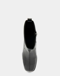 Comfortable Women's Stretch Equestrian Bootie in Black Stretch Crinkled Patent Faux Leather