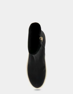 Comfortable Women's Stretch Sock Hidden Wedge Flatform Sneaker in Black Stretch Gabardine Fabric Fabric