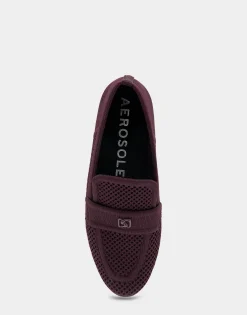 Comfortable Women's Stretch Knit Loafer in Deep Aubergine Knit Stretch Flyknit Fabric