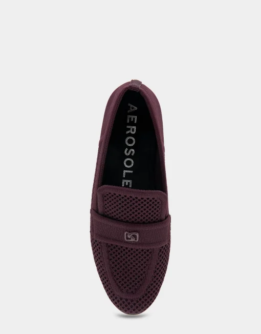 Comfortable Women's Stretch Knit Loafer in Deep Aubergine Knit Stretch Flyknit Fabric