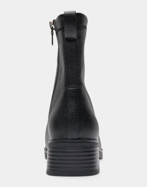Comfortable Women's Stretch Equestrian Bootie in Black Pebbled Stretch Faux Leather