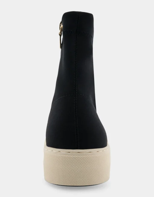 Comfortable Women's Stretch Sock Hidden Wedge Flatform Sneaker in Black Stretch Gabardine Fabric Fabric