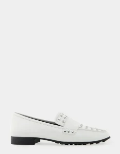 Comfortable Women's Studded Tailored Loafer in White Combo Faux Leather Faux Leather