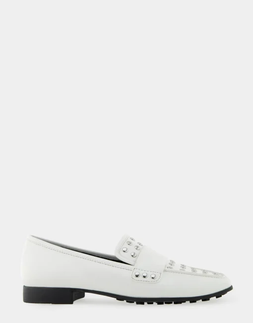 Comfortable Women's Studded Tailored Loafer in White Combo Faux Leather Faux Leather
