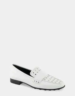 Comfortable Women's Studded Tailored Loafer in White Combo Faux Leather Faux Leather