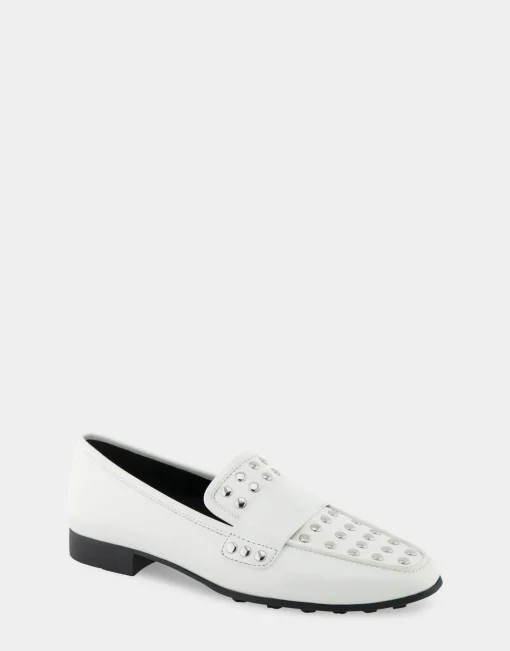 Comfortable Women's Studded Tailored Loafer in White Combo Faux Leather Faux Leather