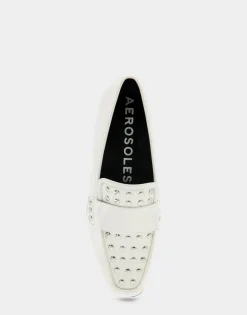Comfortable Women's Studded Tailored Loafer in White Combo Faux Leather Faux Leather