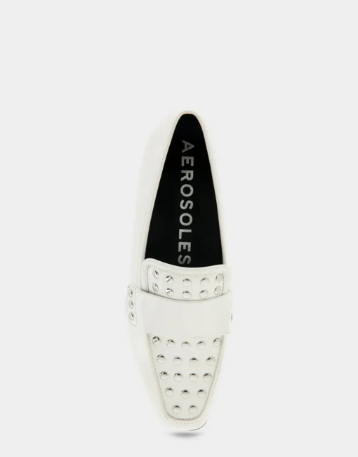 Comfortable Women's Studded Tailored Loafer in White Combo Faux Leather Faux Leather
