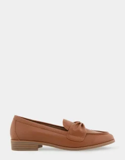 Comfortable Women's Tailored Loafer in Dark Tan Faux Leather