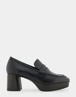 Comfortable Women's Tailored Platform Loafer in Black Leather