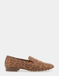 Comfortable Women's Tailored Loafer in Leopard Metallic Fabric Leather