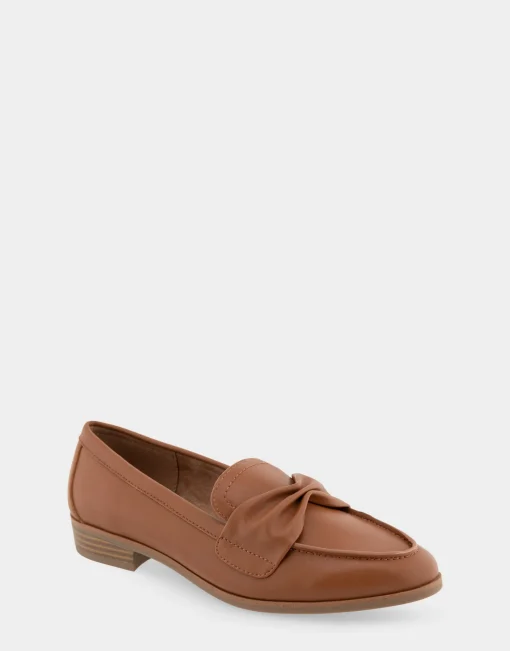 Comfortable Women's Tailored Loafer in Dark Tan Faux Leather