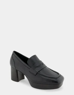 Comfortable Women's Tailored Platform Loafer in Black Leather