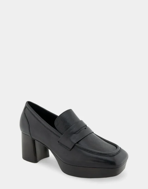 Comfortable Women's Tailored Platform Loafer in Black Leather