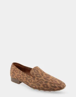 Comfortable Women's Tailored Loafer in Leopard Metallic Fabric Leather