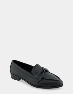 Comfortable Women's Tailored Loafer in Black Faux Leather