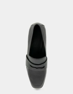 Comfortable Women's Tailored Block Heel Loafer in Black Leather Leather