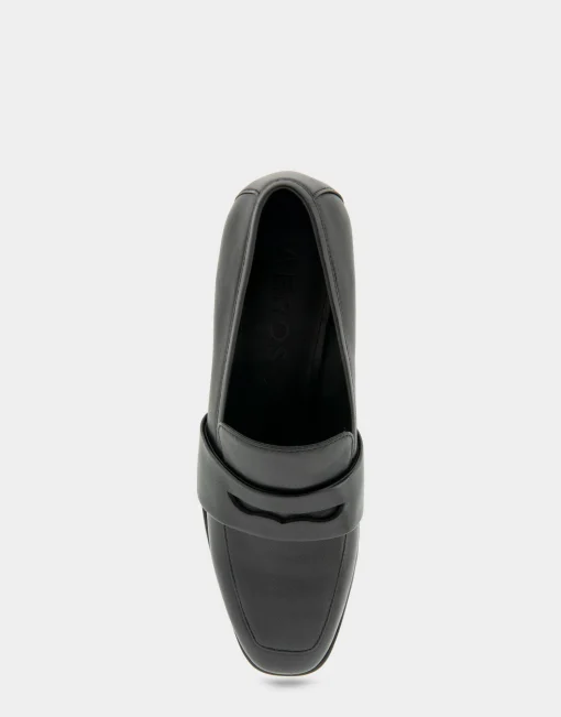 Comfortable Women's Tailored Block Heel Loafer in Black Leather Leather