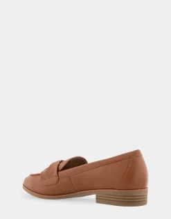 Comfortable Women's Tailored Loafer in Dark Tan Faux Leather
