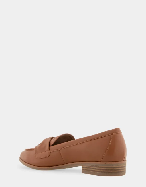 Comfortable Women's Tailored Loafer in Dark Tan Faux Leather
