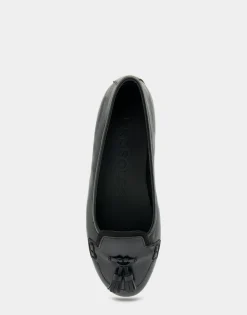 Comfortable Women's Tailored Ballet Flat With Mini Tassels in Black Burnished Faux Leather/faux Suede Faux Leather