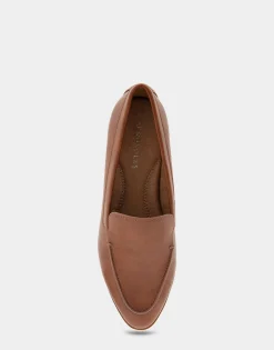 Comfortable Women's Tailored Loafer in Dark Tan Faux Leather