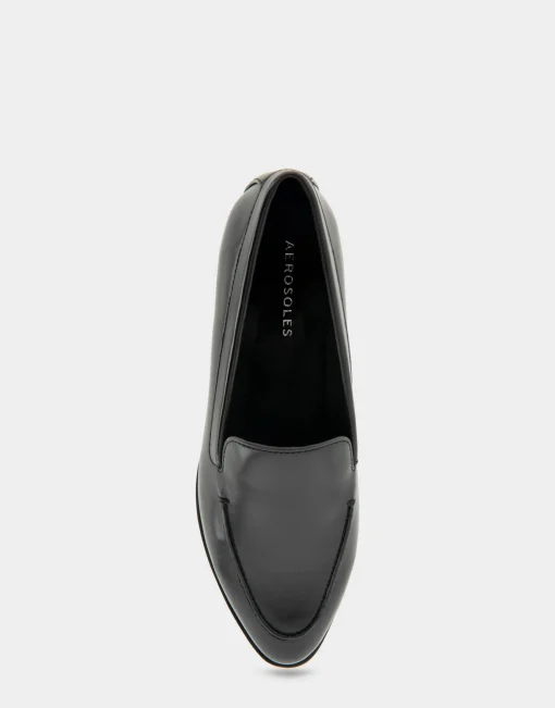 Comfortable Women's Tailored Loafer in Black Burnished Faux Leather Faux Leather