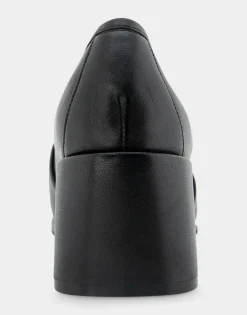 Comfortable Women's Tailored Block Heel Loafer in Black Leather Leather
