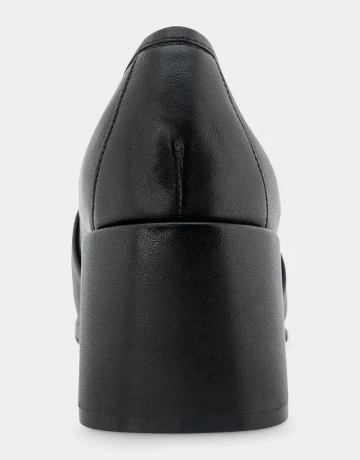 Comfortable Women's Tailored Block Heel Loafer in Black Leather Leather