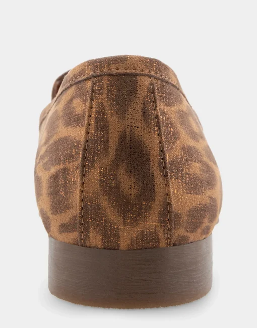 Comfortable Women's Tailored Loafer in Leopard Metallic Fabric Leather
