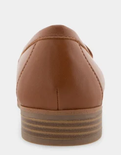 Comfortable Women's Tailored Loafer in Dark Tan Faux Leather