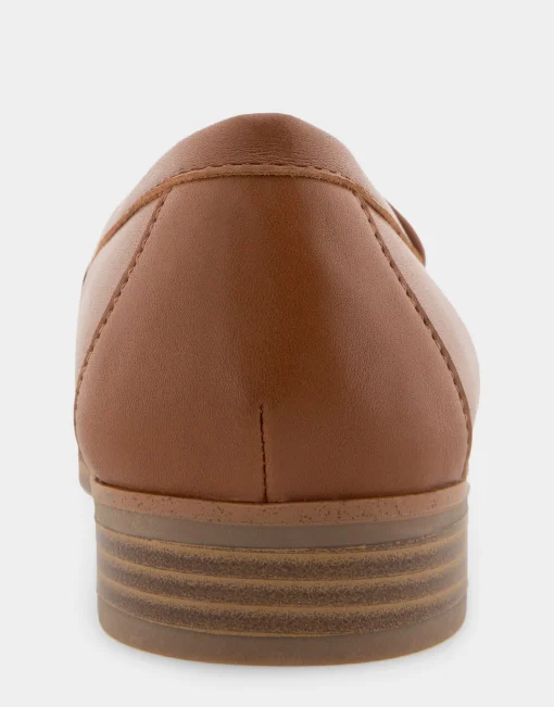 Comfortable Women's Tailored Loafer in Dark Tan Faux Leather