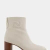Comfortable Women's Tapered Toe Covered Heel Bootie in Eggnog Leather