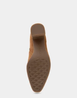 Comfortable Women's Tapered Toe Covered Heel Bootie in Tobacco Suede