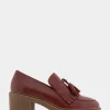 Comfortable Women's Tasseled Platform Loafer in Clay Leather Leather