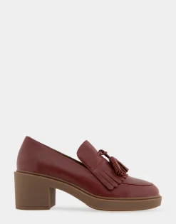 Comfortable Women's Tasseled Platform Loafer in Clay Leather Leather