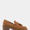Comfortable Women's Tasseled Platform Loafer in Tobacco Suede Suede