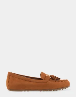 Comfortable Women's Tasseled Loafer in Tan Faux Suede
